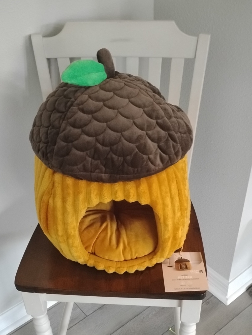 Plush Acorn Cozy Pet Bed - Yellow and Brown